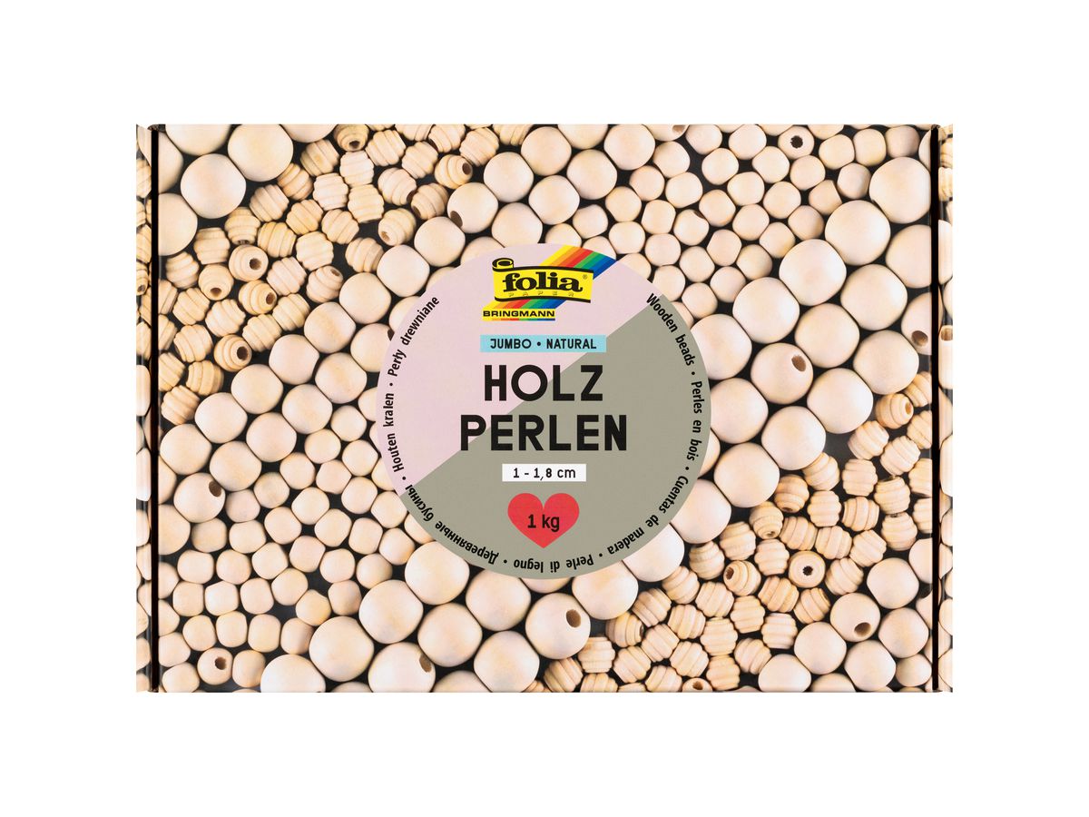 FOLIA Perles en bois natural 1000g 22991 Jumbo Pack, 1-1.8 cm (4001868140804)