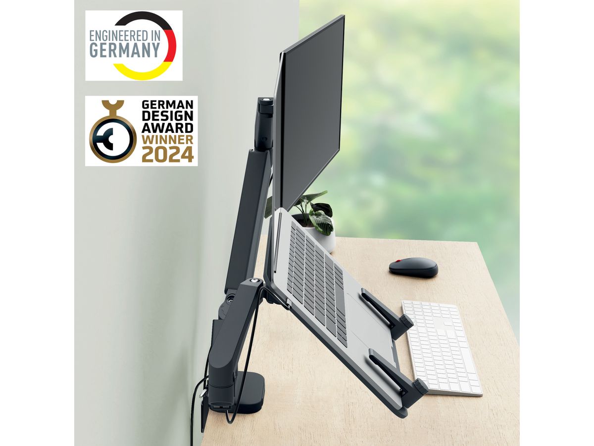 LEITZ Monitorarm ERGO 6538-00-89 grau, inkl. Laptophalter (4002432134700)