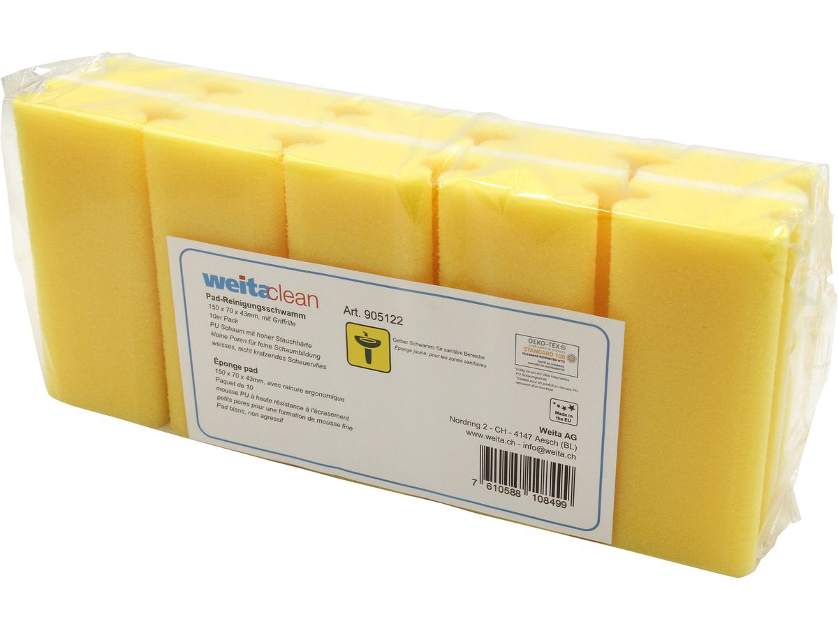 WEITACLEAN Éponge pad 150x70x43mm 5028027 jaune, sans rayures 10 pièces (7610588108499)