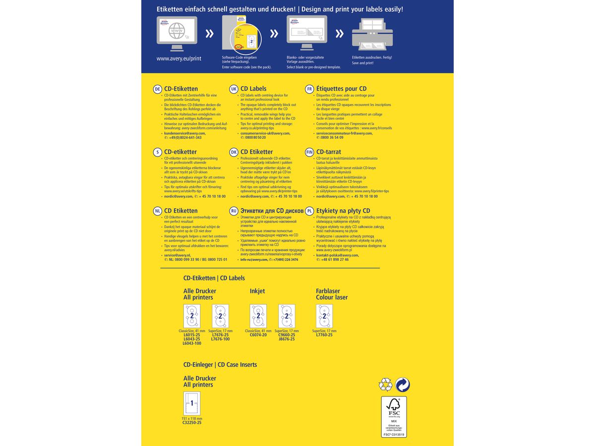 AVERY ZWECKFORM CD-Etiketten 117mm L6015-25 Universal, weiss 25Bl./2Stk. (4004182060155)
