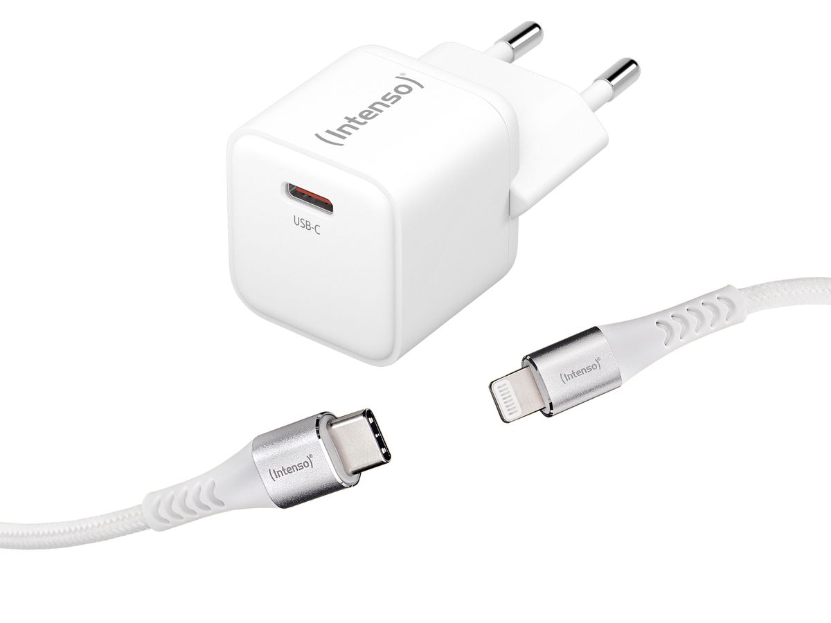 INTENSO Power Charger 30W GaN 1x USB-C 7803052 +Cable USB-C - Lightning white (4034303034116)