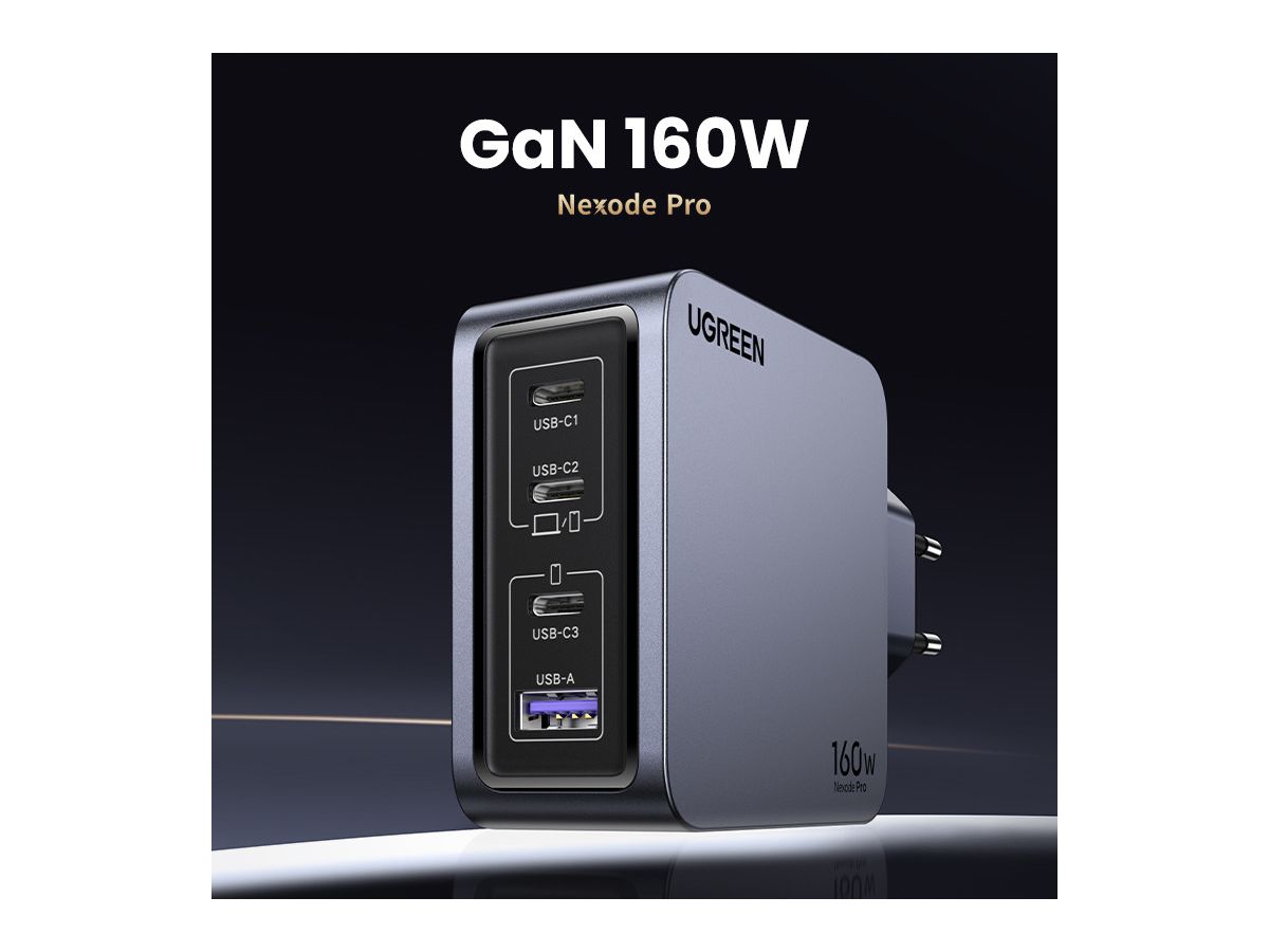 UGREEN USB Wallcharger Nexode Pro 25877 160W, 4-Port,PD,GaN w.Cable (6941876228775)