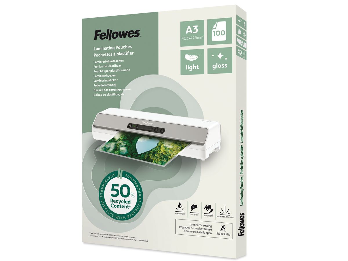 FELLOWES Laminierfolien Recycling A3 100142988 glanz, 80 my 100 Stück (0043859813360)