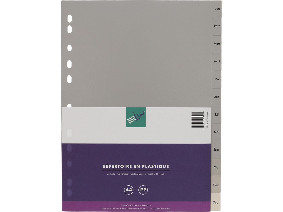 BÜROLINE Registro PP A4 40953 grigio Jan-Dec FR (7612532058195)