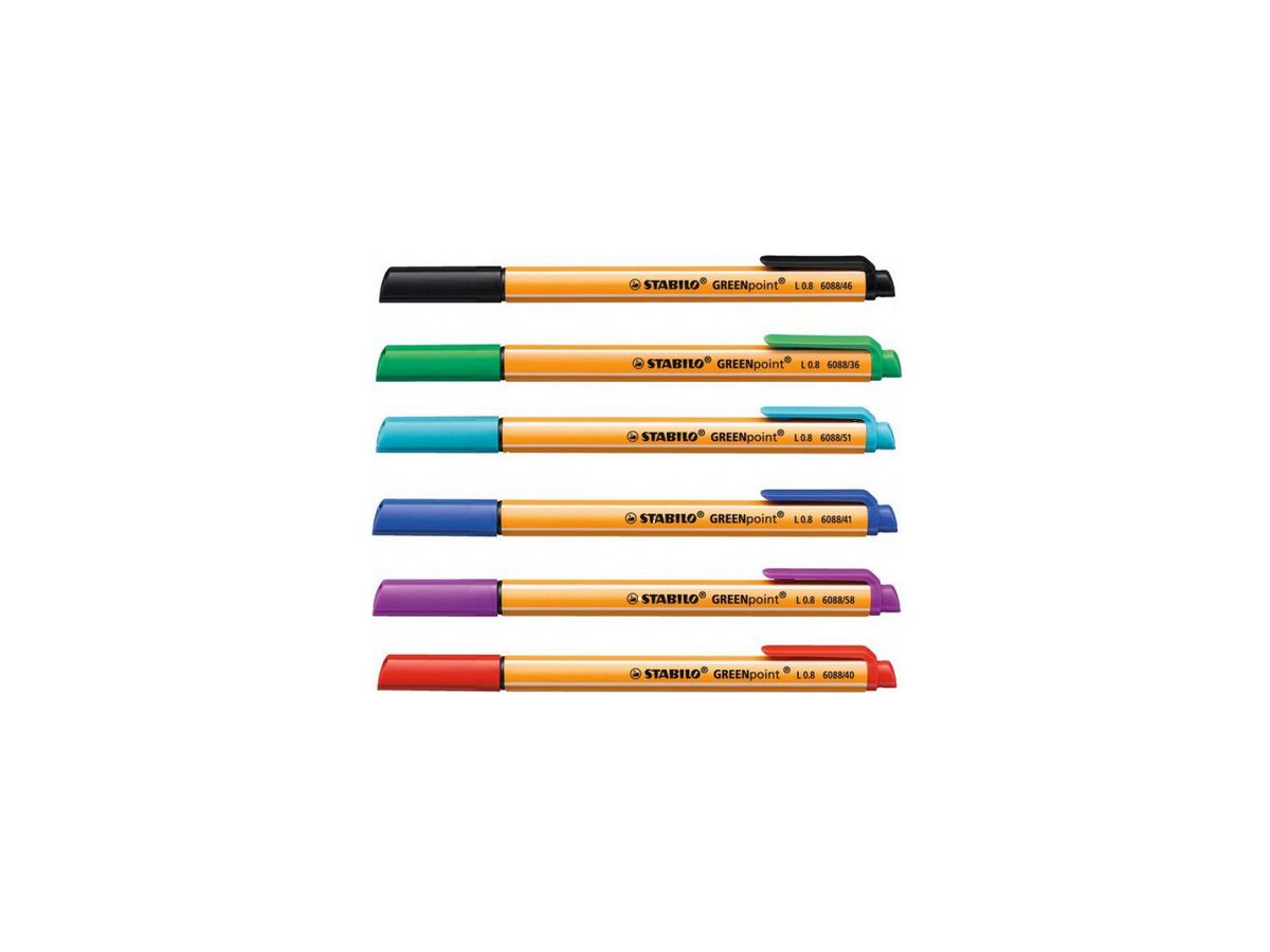 STABILO Faserschr. GREENpoint 0,8mm 6088/6 Etui mit 6 Farben (4006381399203)