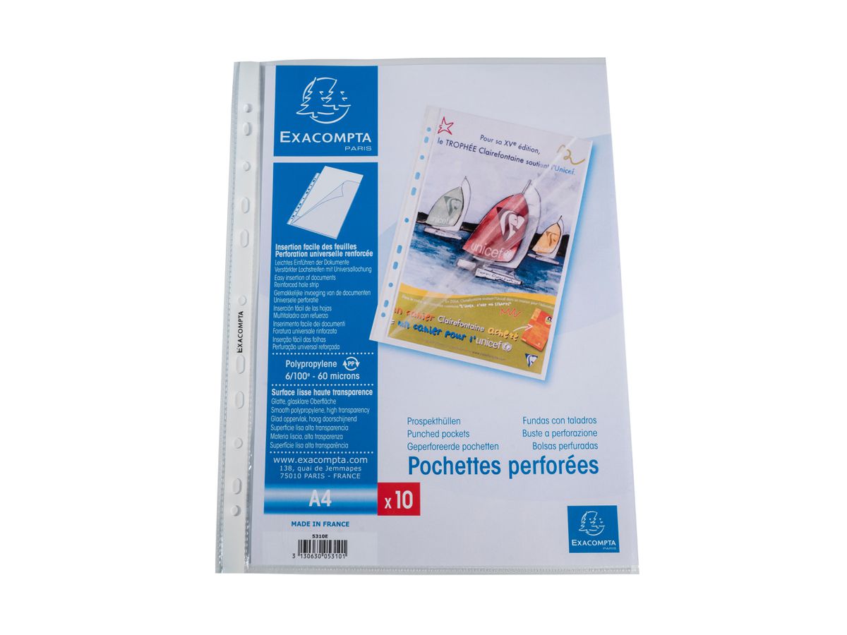 EXACOMPTA Zeigetaschen PP 60my A4 5800E transparent genarbt 100 Stück (3130630058007)