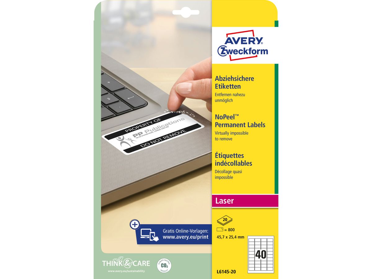 AVERY ZWECKFORM Etichette 45,7×25,4mm L6145-20 non perm. 800 pezzi (4004182059876)