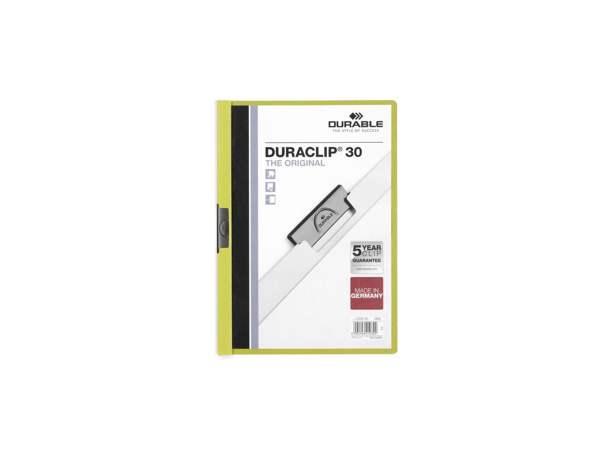 DURABLE Klemmhefter DURACLIP 30 220005 für 30 Blatt A4 grün (4005546210322)
