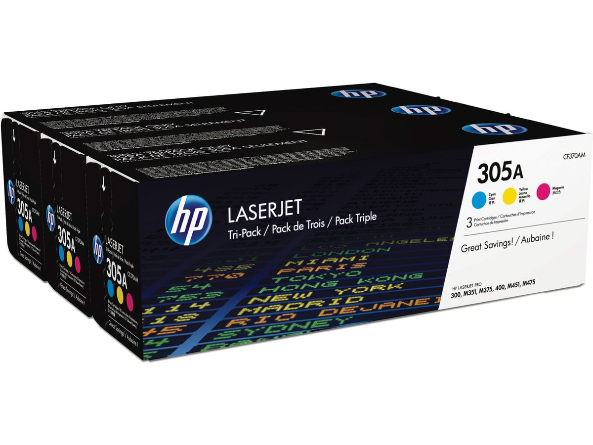 HP Toner Tri-Pack 305A CMY CF370AM LJ Pro Color M375 2600 Seiten (0887111403049)