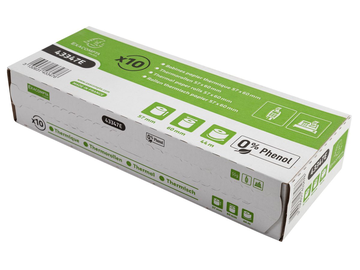 EXACOMPTA Rolle Thermopapier 10 Stk. 43347E 57x60mmx44m für Kasse (3130631433476)
