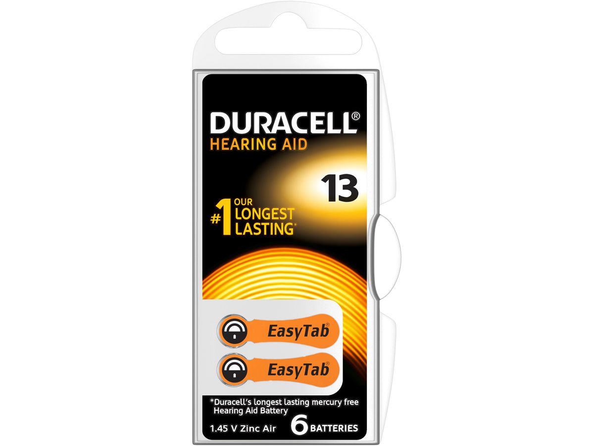 DURACELL Hörgeräte Batterie Easy Tab 13 PR48, ZincAir, 1.5V 6 Stück ()