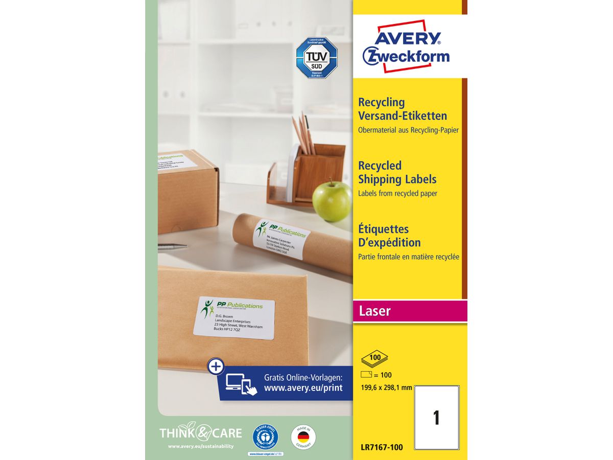 AVERY ZWECKFORM Etichette indir. 199,6x289,1mm LR7167100 recycling 100 pezzi (4004182651650)