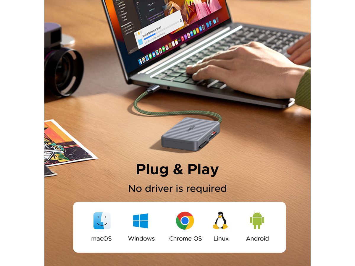 UGREEN Card Reader 55886 1xUSB-C,2xSD,1xTF, Grey (BB) (6941876258864)