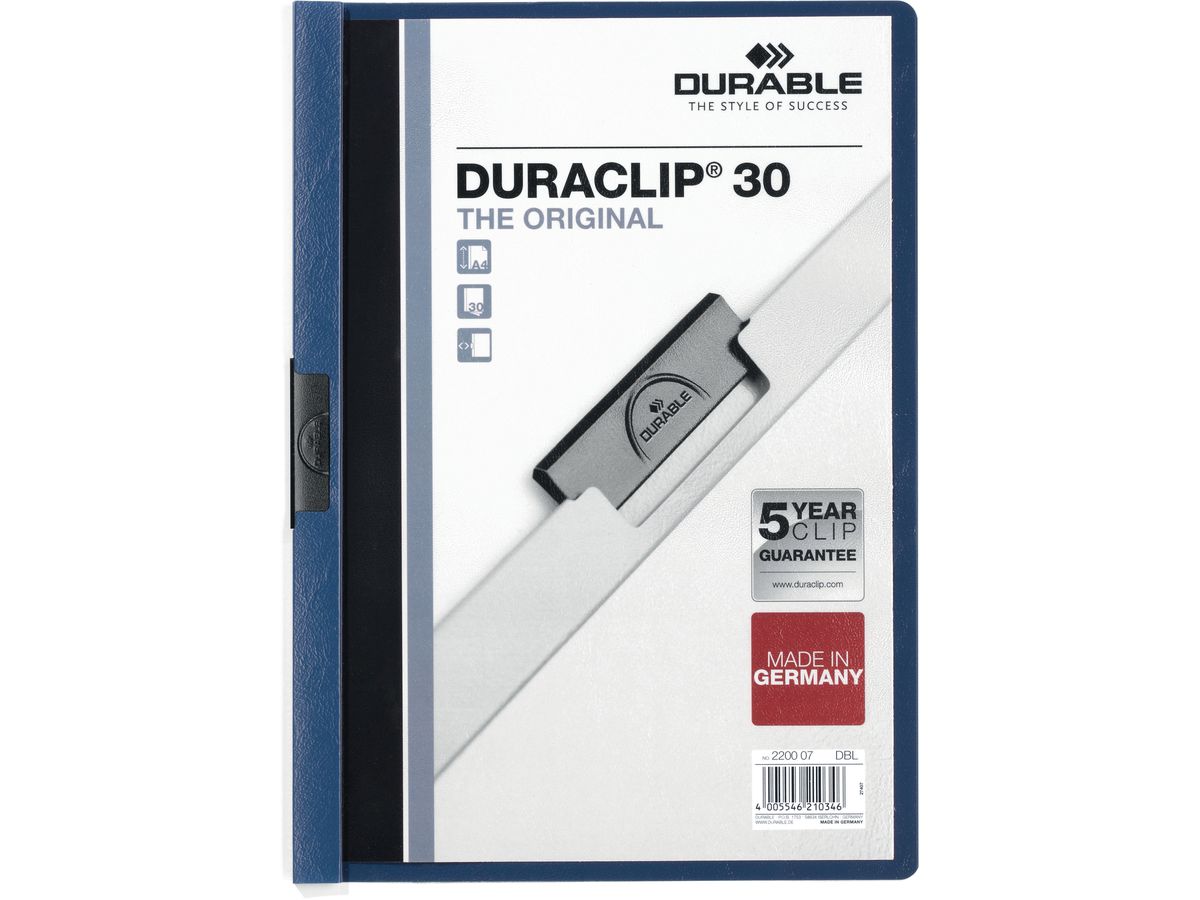 DURABLE Klemmhefter DURACLIP 30 220007 für 30 Blatt A4 dunkelblau (4005546210346)