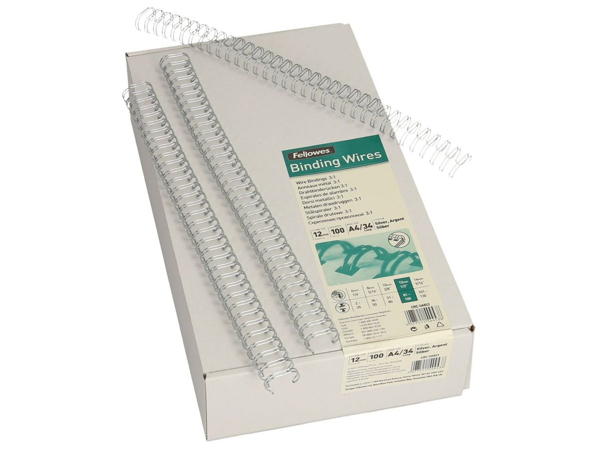 FELLOWES Drahtbinderücken 12mm 54453 silber 100 Stück (0077511544538)