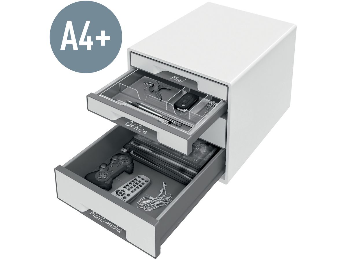 LEITZ Set tiroirs WOW Cube A4 5213-20-26 blanc/rouge, 4 tiroirs (4002432135172)