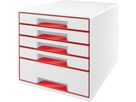 LEITZ Set tiroirs WOW Cube A4 5214-20-26 blanc/rouge, 5 tiroirs (4002432135189)