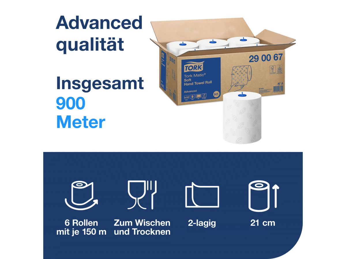 TORK Rollhandtuch Advanced H1 290067 weiss, 2-lagig 150m (7322540138597)