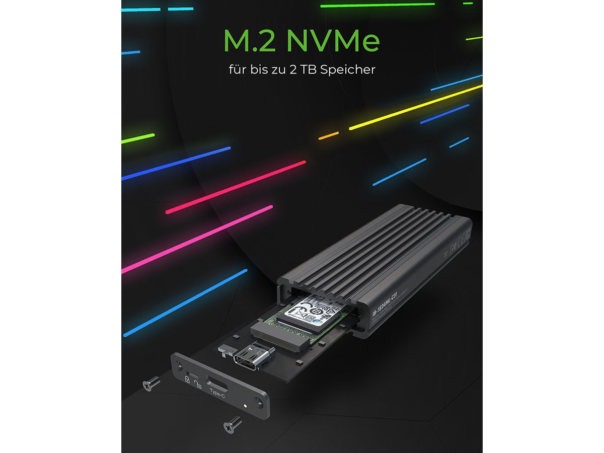 ICY BOX Ext. Gehäuse M.2 USB 3.2 G2 IB-1824ML-C31 RGB, Schreibschutz (4250078170518)