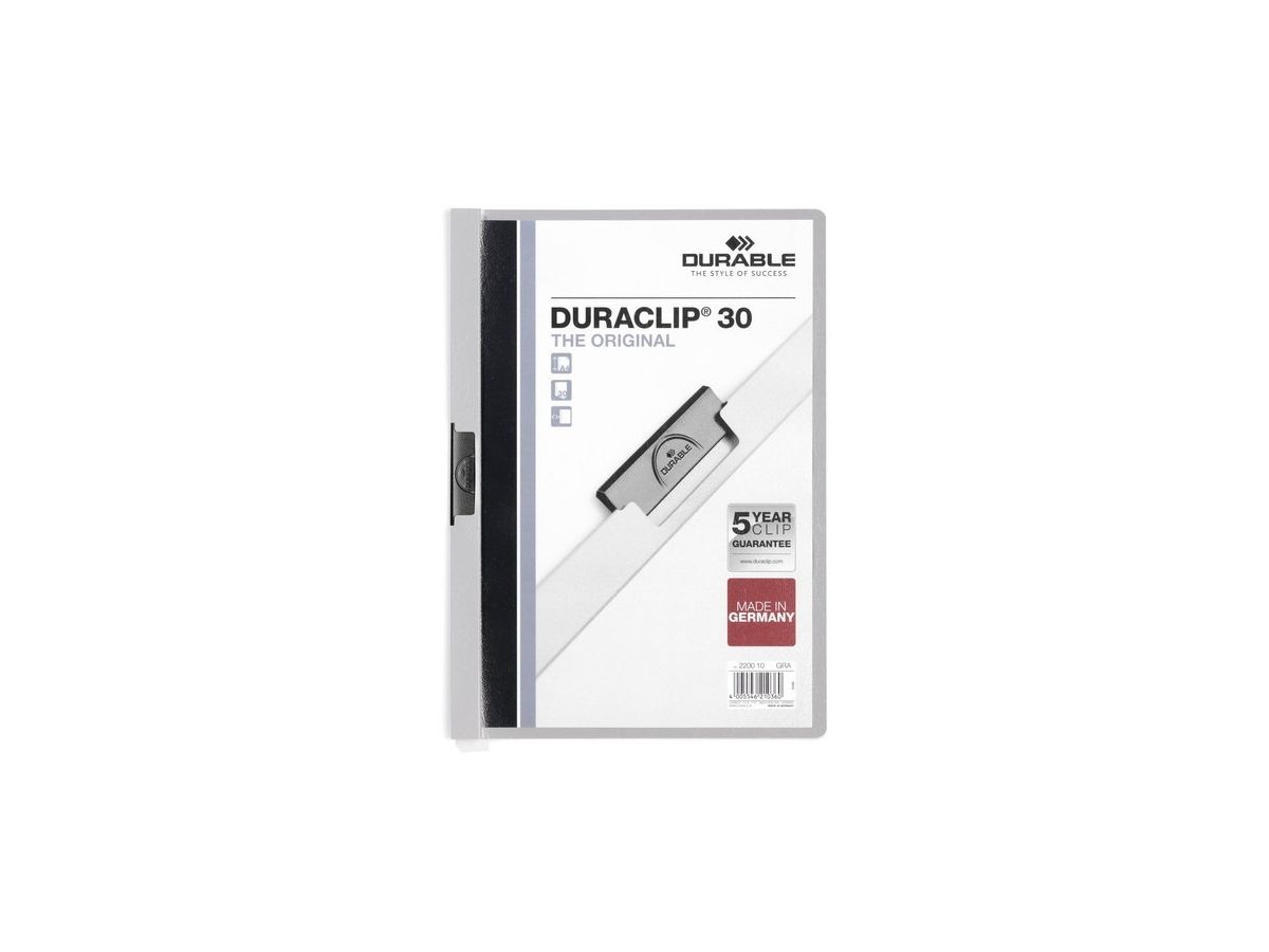 DURABLE Cartella con clip DURACLIP 30 220010 per 30 fogli A4 grigio (4005546210360)