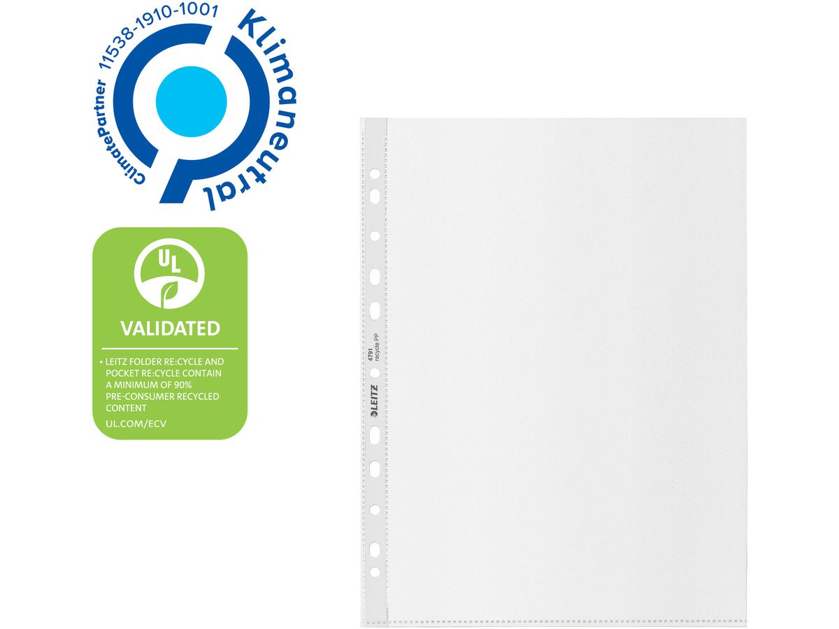 LEITZ Zeigetaschen PP Recycle A4 4791-30-03 transparent, 140my 25 Stück (4002432397839)