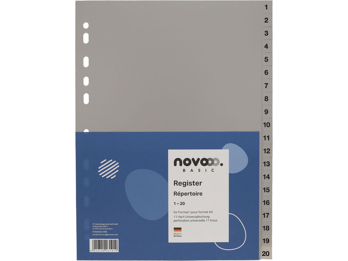 NOVOOO Répertoires PP A4 40941 gris 1-20 (9010729031910)