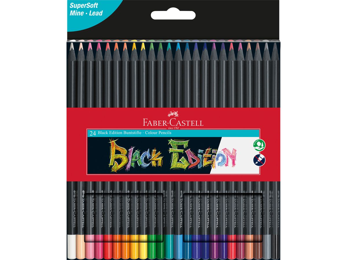 FABER-CASTELL Farbstifte Black Edition 116424 neon Farben ass. 24 Stück (4005401164241)