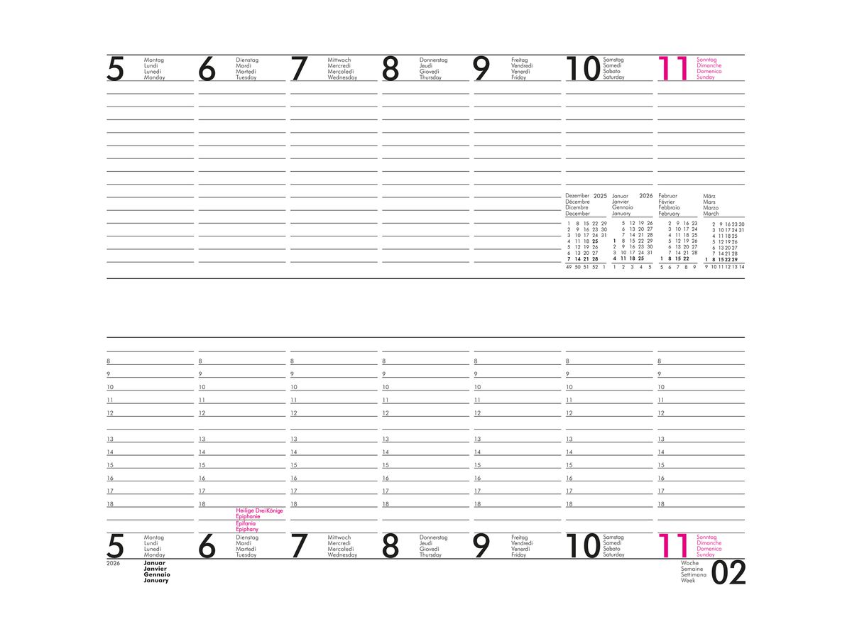 BÜROLINE Wochenplaner 2026 890712 1W/2S ML 12x28.4cm (7612532009845)