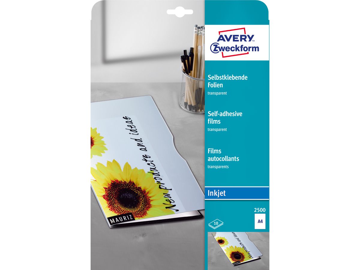 AVERY ZWECKFORM Selbstklebende Folie A4 2500 0.17mm Inkjet 10 Blatt (4004182025000)