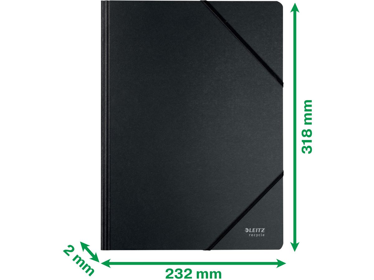 LEITZ Pochettes à élast. Recycle A4 3908-00-95 noir, carton (4002432128051)