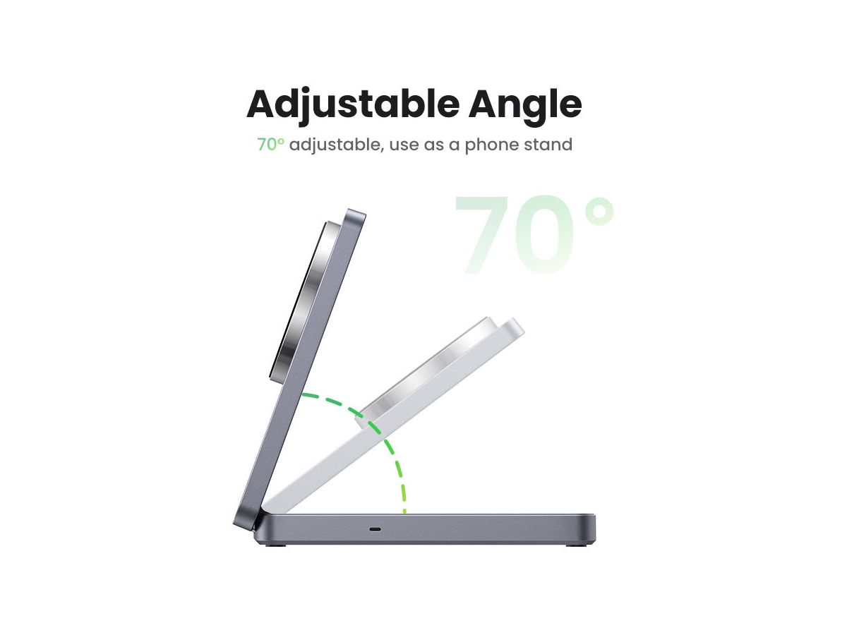 UGREEN Wireless Charger 2in1,20W,Qi2 45023 iPhone,AirPods,Gray (6941876240234)