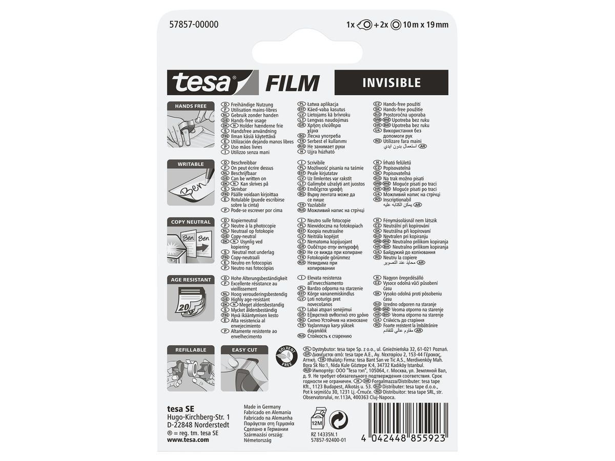 TESA Nastro invisible/Mini 19mmx10m 578570000 2 Rollen (4042448855923)