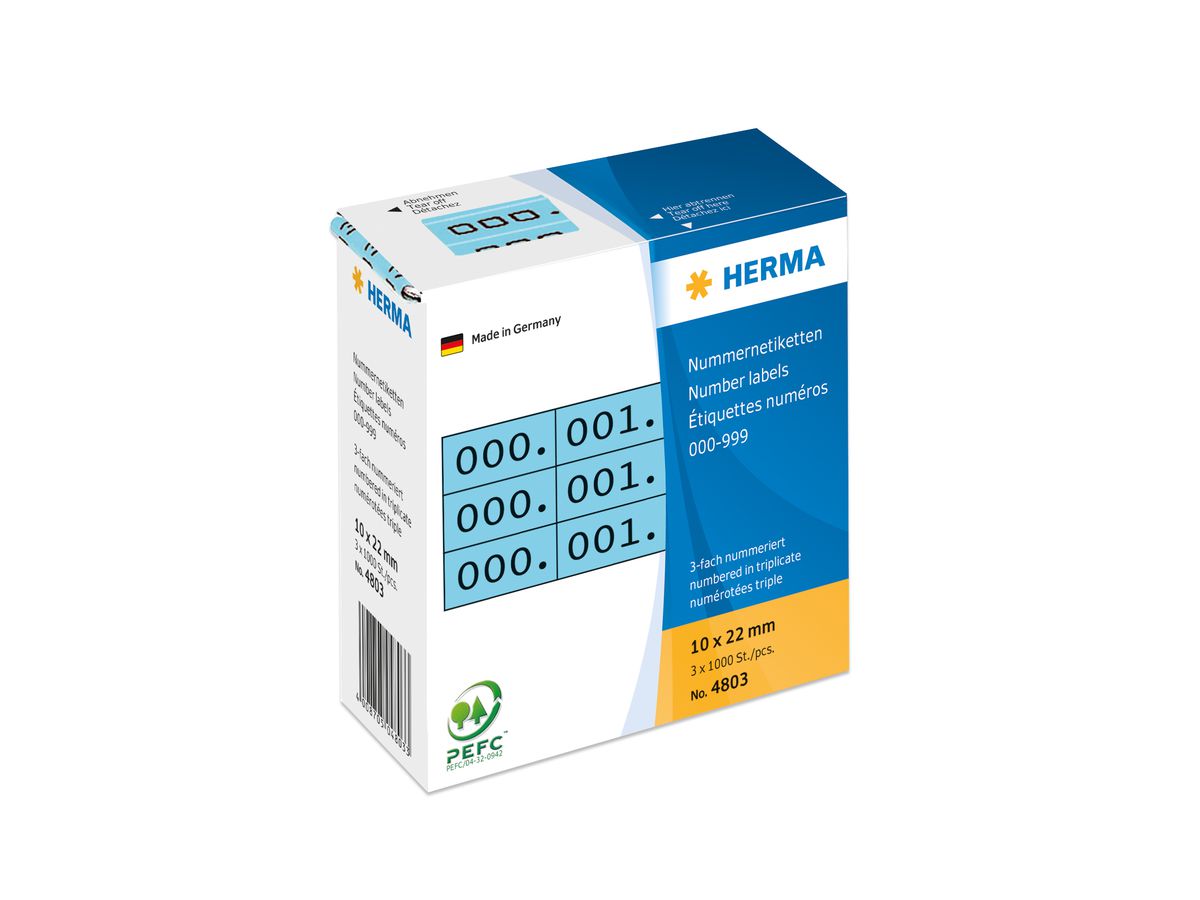 HERMA Numeri triplo 22x10mm 4803 blu, 0-999 1000 pezzi (4008705048033)