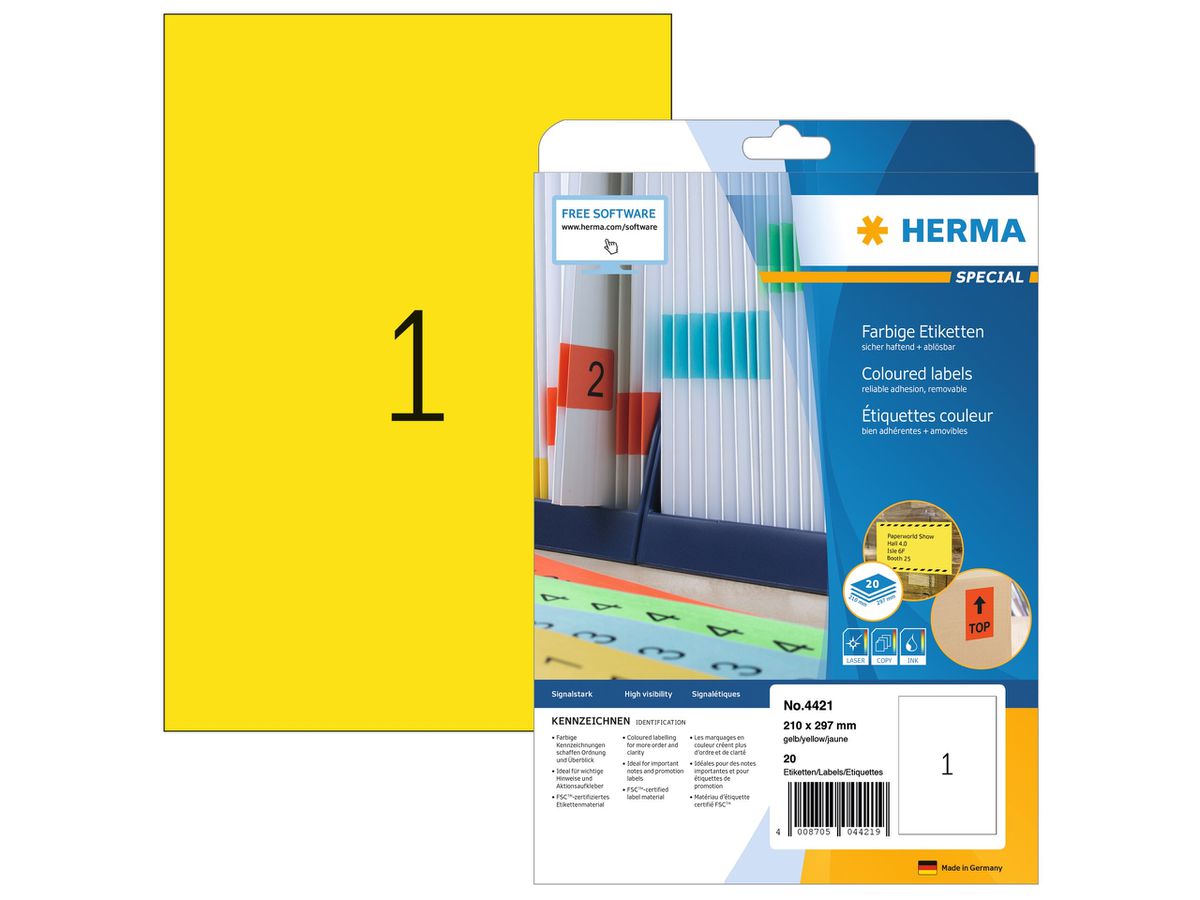 HERMA Etichette Special A4 4421 giallo 20 pezzi (4008705044219)