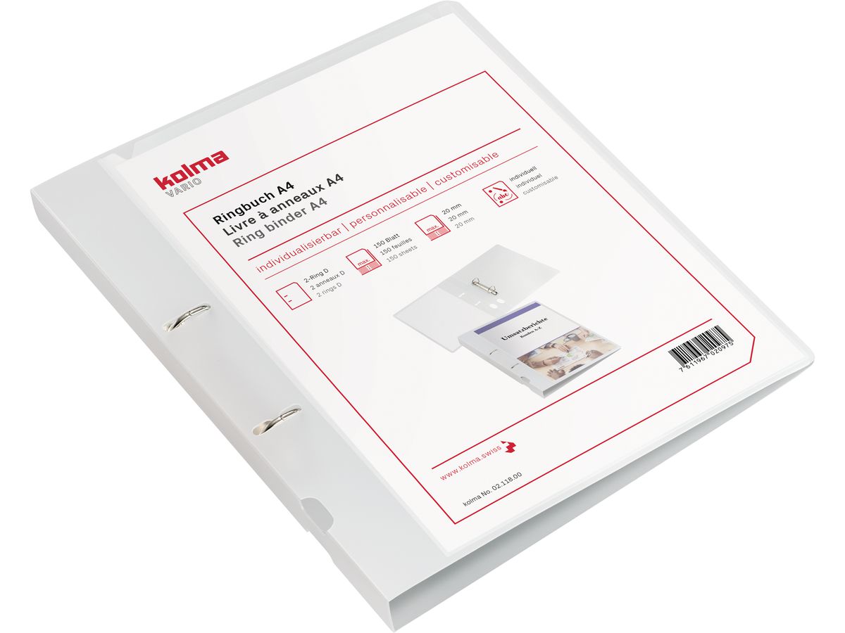 KOLMA Classeur à ann. Vario KF A4 02.118.00 transparent 2 ann. 3cm (7611967020975)