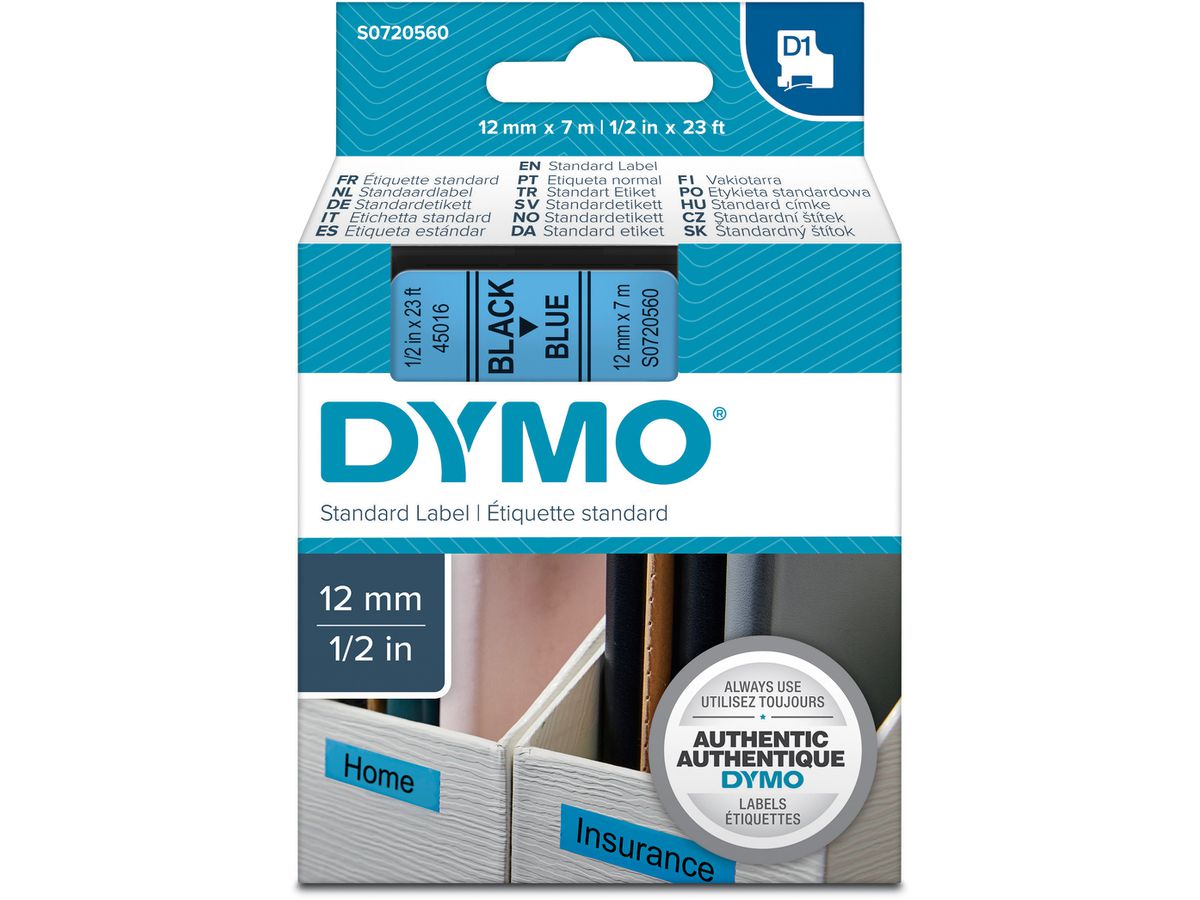 DYMO Ruban D1 noir/bleu S0720560 12mm/7m (5411313450164)