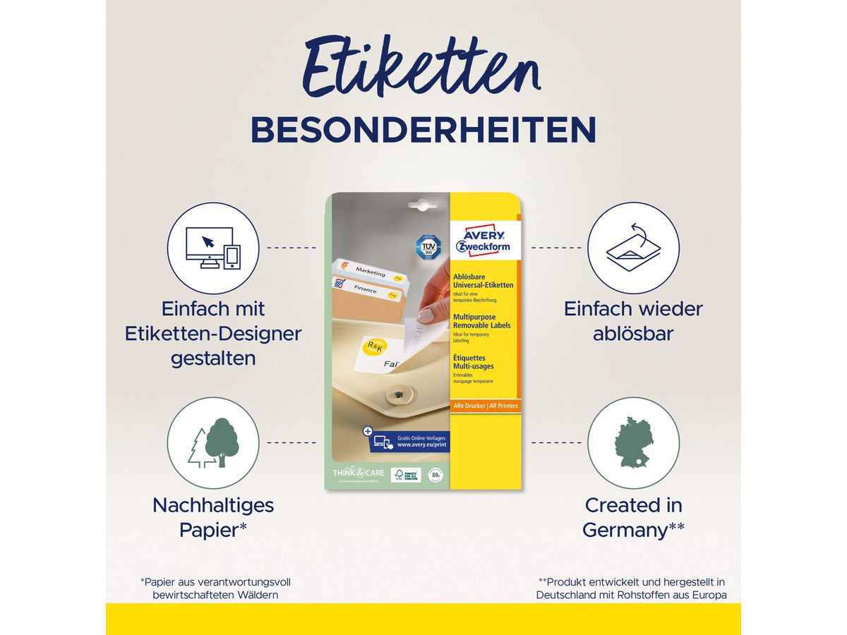 AVERY ZWECKFORM Universal-Etiketten 105x148mm L6028REV-25 weiss 30 Blatt (4004182347973)
