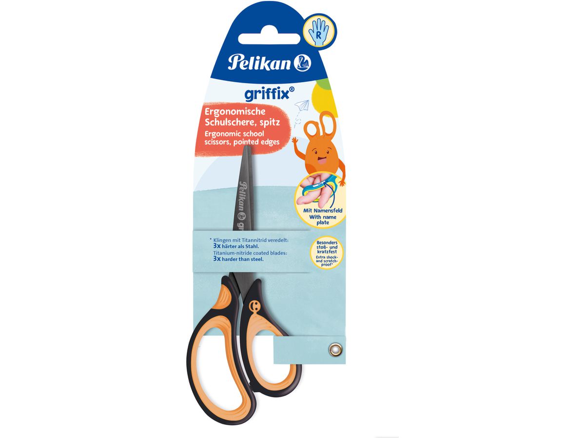 PELIKAN Schere spitz Griffix 819060 neon black, Rechtshänder (4012700819062)