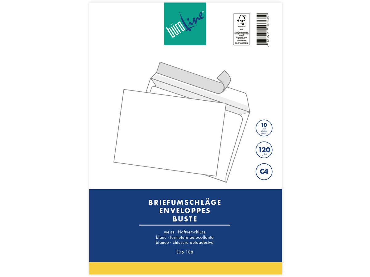 BÜROLINE Enveloppe s/fenêtre C4 105352 120g, blanc 10 pcs. (7612532001634)