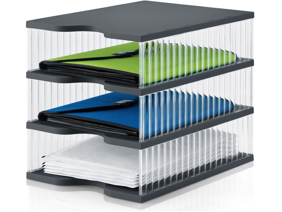 STYRO Ablagesystem styrobig uno 228-0103.92 schwarz/transparent 3 Fächer (7612176084086)