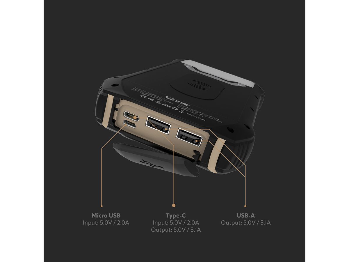 VINNIC Solar Powerbank 10'000 mAh VPSPB-HLWC10 w/LED Panel,Wireless Charg. (4898338016789)