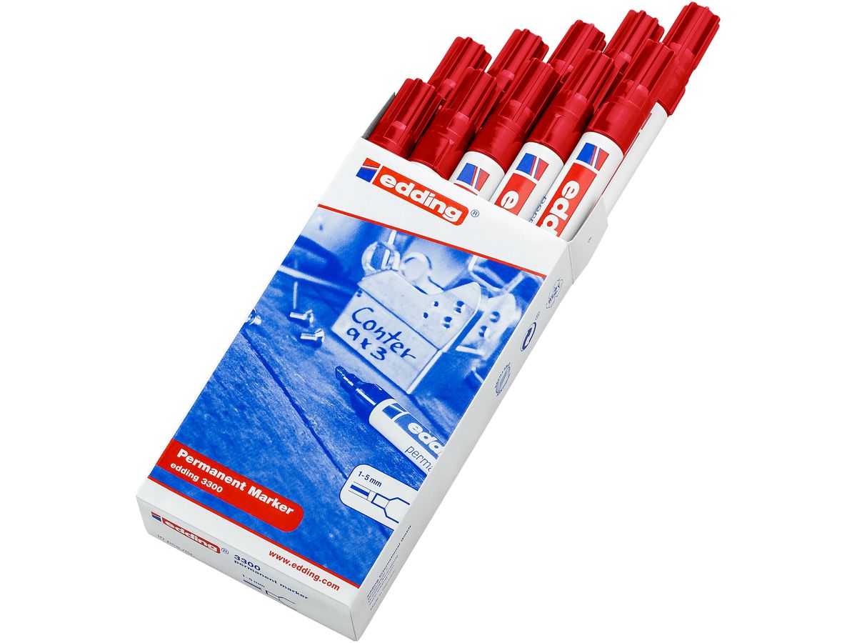 EDDING Permanent Marker 3300 1-5mm 3300-2-10 rot 10 Stück (4004764432585)