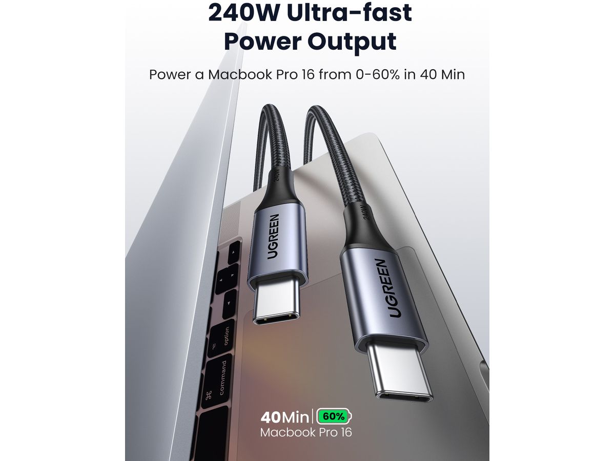 UGREEN Cable USB-C-to-USB-C, PD 3.1 90440 Charging&Data (240W), 2m (6957303894406)