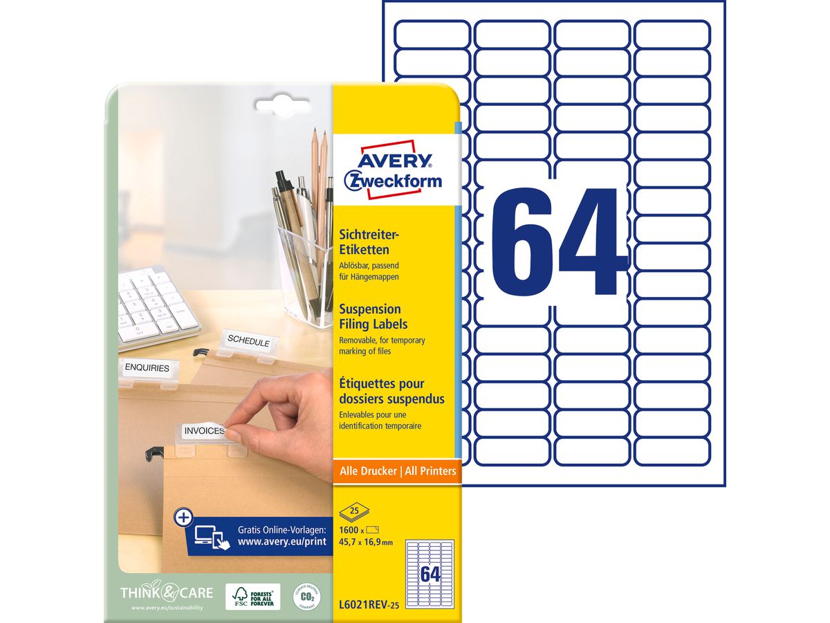 AVERY ZWECKFORM Etichette 45,7x16,9mm L6021REV2 Tab 1600 pezzi (4004182060216)