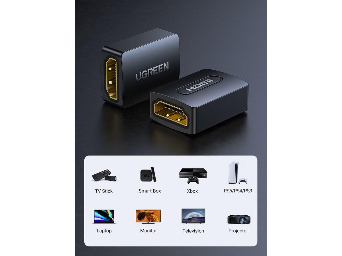 UGREEN Adapter HDMI Female/Female 20107 Black, (BB) (6957303821075)