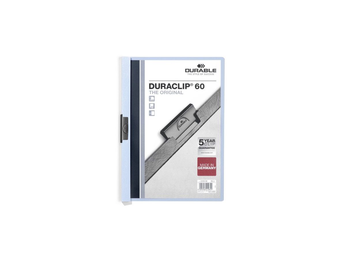 DURABLE Classeur à pince DURACLIP 60 220906 pour 60 feuilles A4 bleu (4005546210629)