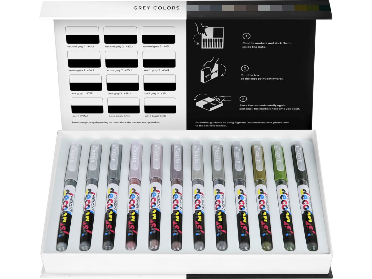 KARIN Pigment Deco Brush 29C2 Grey Colors Set 12 colori (5904446026790)