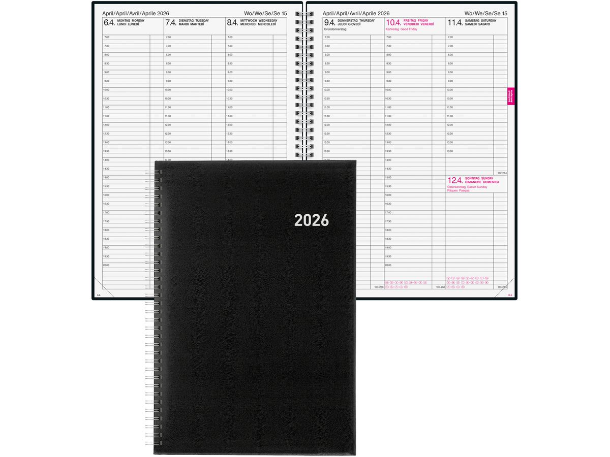 BIELLA Agenda Quarta Wire-O 2026 803417020026U 1S/2P noir ML 21x29.7cm (7611365523740)