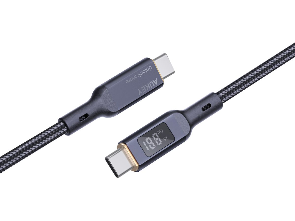 AUKEY Cable USB-C-to-C,LCD Display CB-MCC101 1.0m,Nylon Braided,100W,Bl. (0689323785292)