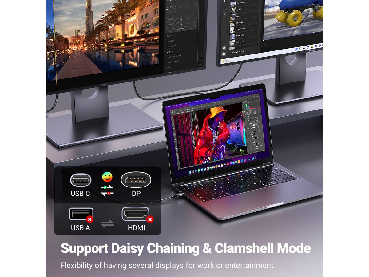 UGREEN USB-C to DisplayPort 8K 25158 Cable, 2m (6941876221585)